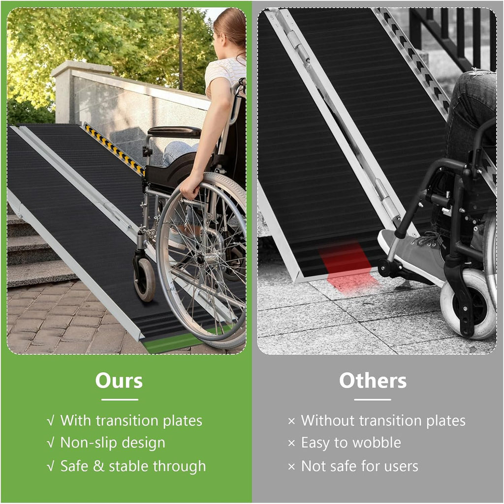 Goplus 5 FT Portable Wheelchair Ramp, Anti-Slip Folding Handicap Ramp w/Transition Plate, Reflective Warning Stickers, 600 LBS Threshold Ramp for Stairs, Doorways, Scooter, Trunk, Curbs, Garage