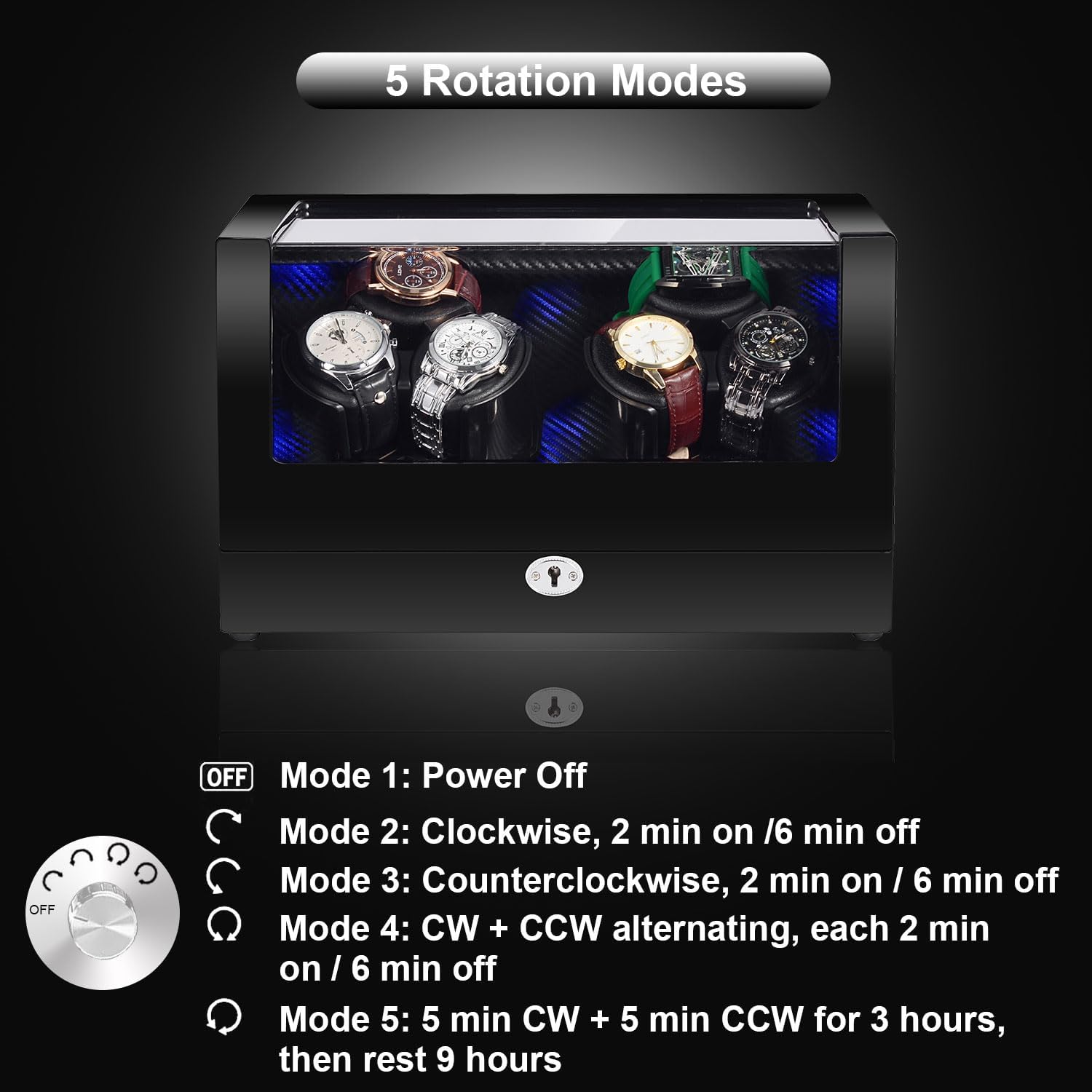 Watch Winder for Automatic Watches, Watch Winders 3/6 Slot for Rolex, Watch Rotator Uses Super Quiet Motor, 4 Rotation Mode Setting & LED Light & Mechanical Lock, Gift for Man
