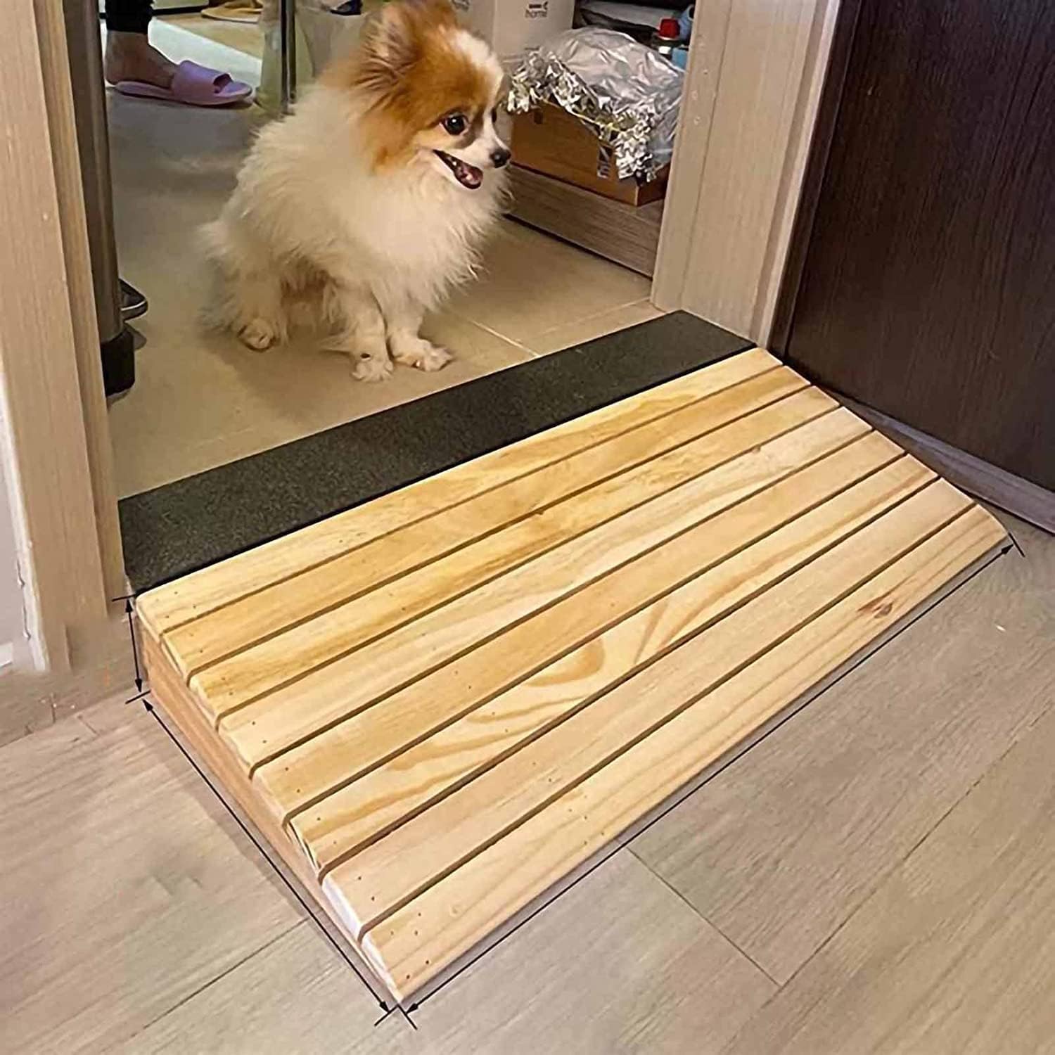 Outdoor Garden Wheelchair Ramps, Wooden Doorways Threshold Ramps for Elderly/Pets, 4inch/7inch/8inch Rise Entry Ramps(25.8 x 30 x 7cm)