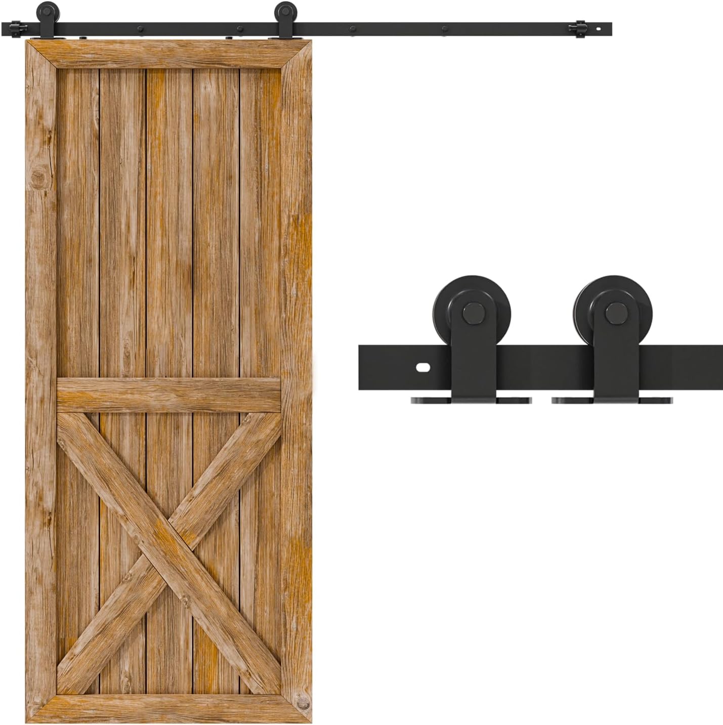14FT Sliding Barn Door Hardware Kit for Single Door Easy to Install Smoothly and Quietly Barn Door Track Fit 84' Wide and 1 3/8' - 2' Thickness Single Wood Door Black (T Shape)