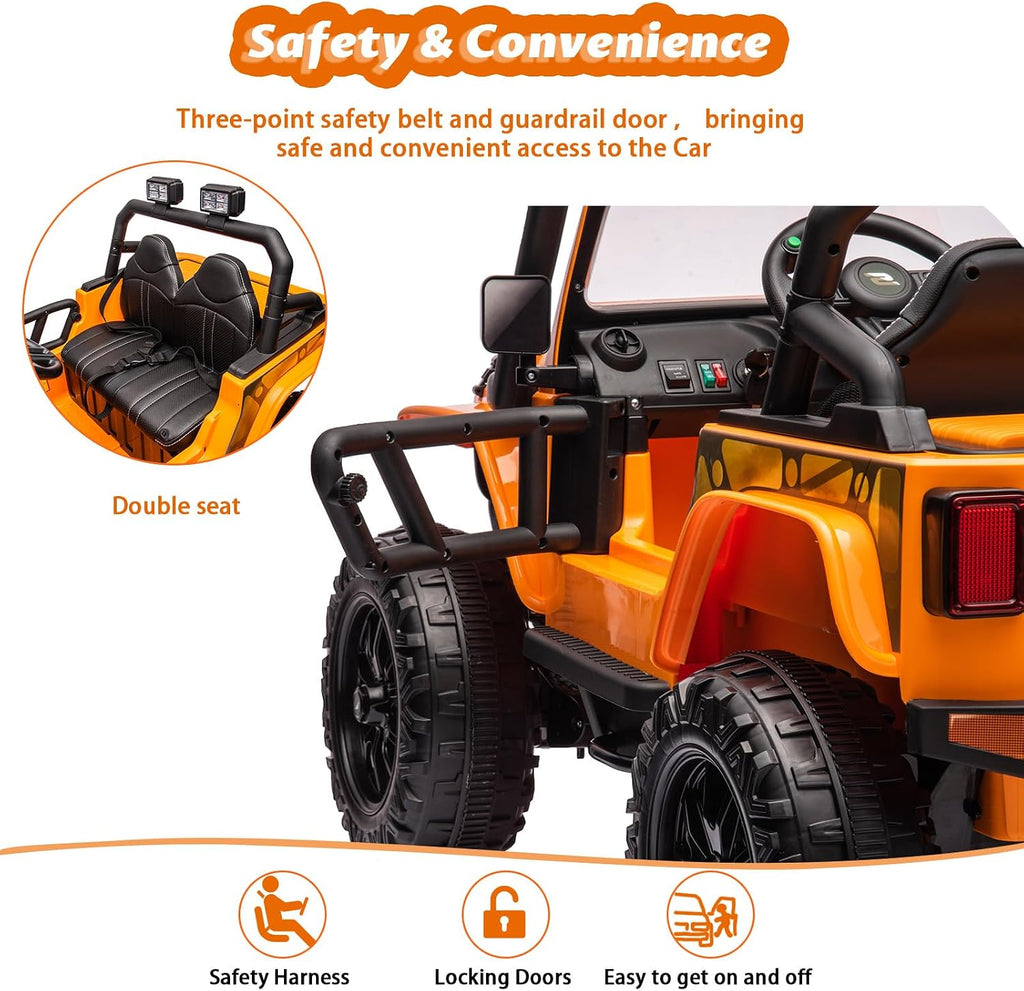 GarveeLife 24V Ride On Car for Kids, 2 Seater Electric Truck with Remote Control, 4x45W Powerful Engine, Battery Powered Ride On Toys for Kids, 4WD/2WD Switchable, Led Headlight & Music Player, Orange