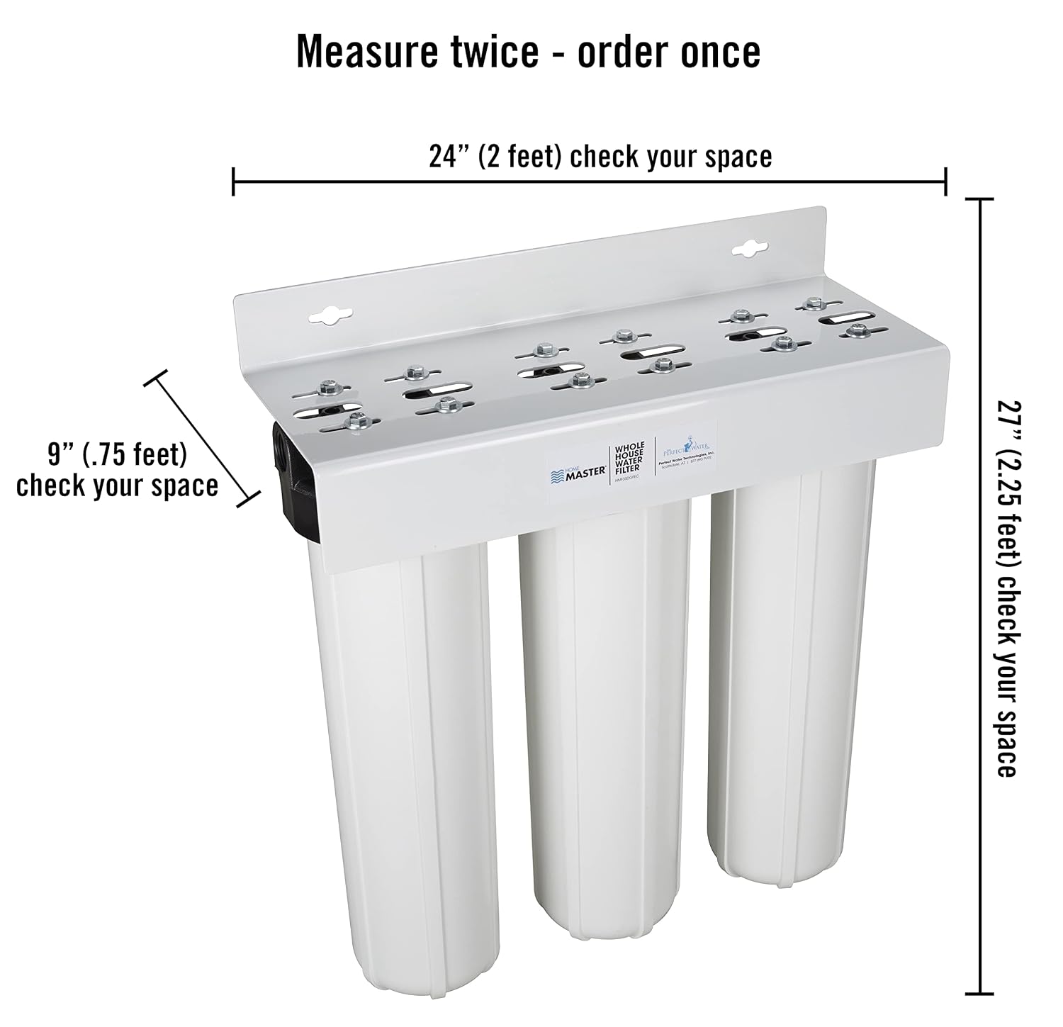 Home Master Whole House Three Stage Water Filtration System with Fine Sediment, Iron and Carbon, Blue