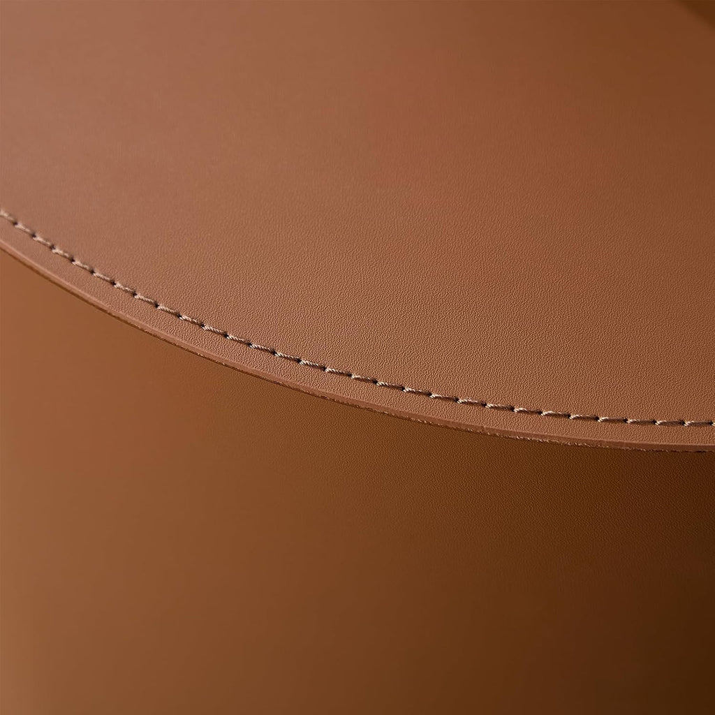 Round Coffee Table Set of 2, Modern Leather Circle Accent Tables, Minimalist MDF Coffee Table Sets for Living Room, Bedroom, Office & Balcony(Brown)
