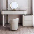 Makeup Vanity Set with Lighted Mirror, Dressing Table with Tempered Glass Tabletop and 4 Drawer, Vanity Desk with Nightstand, Cushioned Stool, 3 Color Lighting Modes,Grey 47.2'/120cm