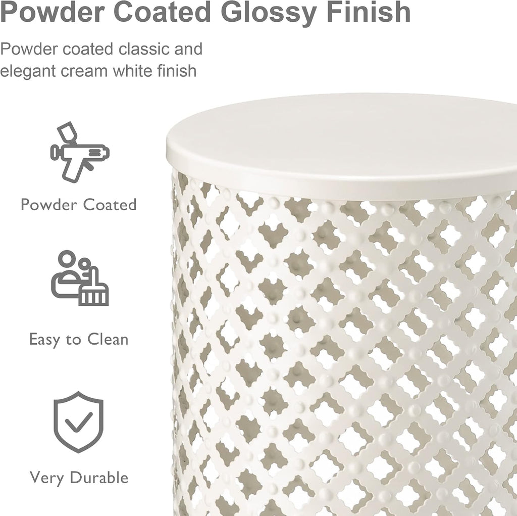 Glitzhome Accent Tables Living Room Set of 2, Round Metal Side End Table, Small Circle Coffee Bedside Table, Planter Stand for Couch Nightstand Bedroom Patio Backyard, Glossy White