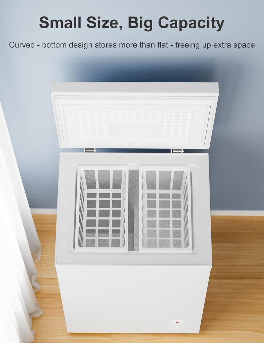 5.0 Cu.Ft Chest Deep Freezer with 2 Removable Baskets - Energy Efficient Ultra-Quiet and 6 Temp Manual Defrost - Free Standing Top Open Door for Home Garage Basement - White