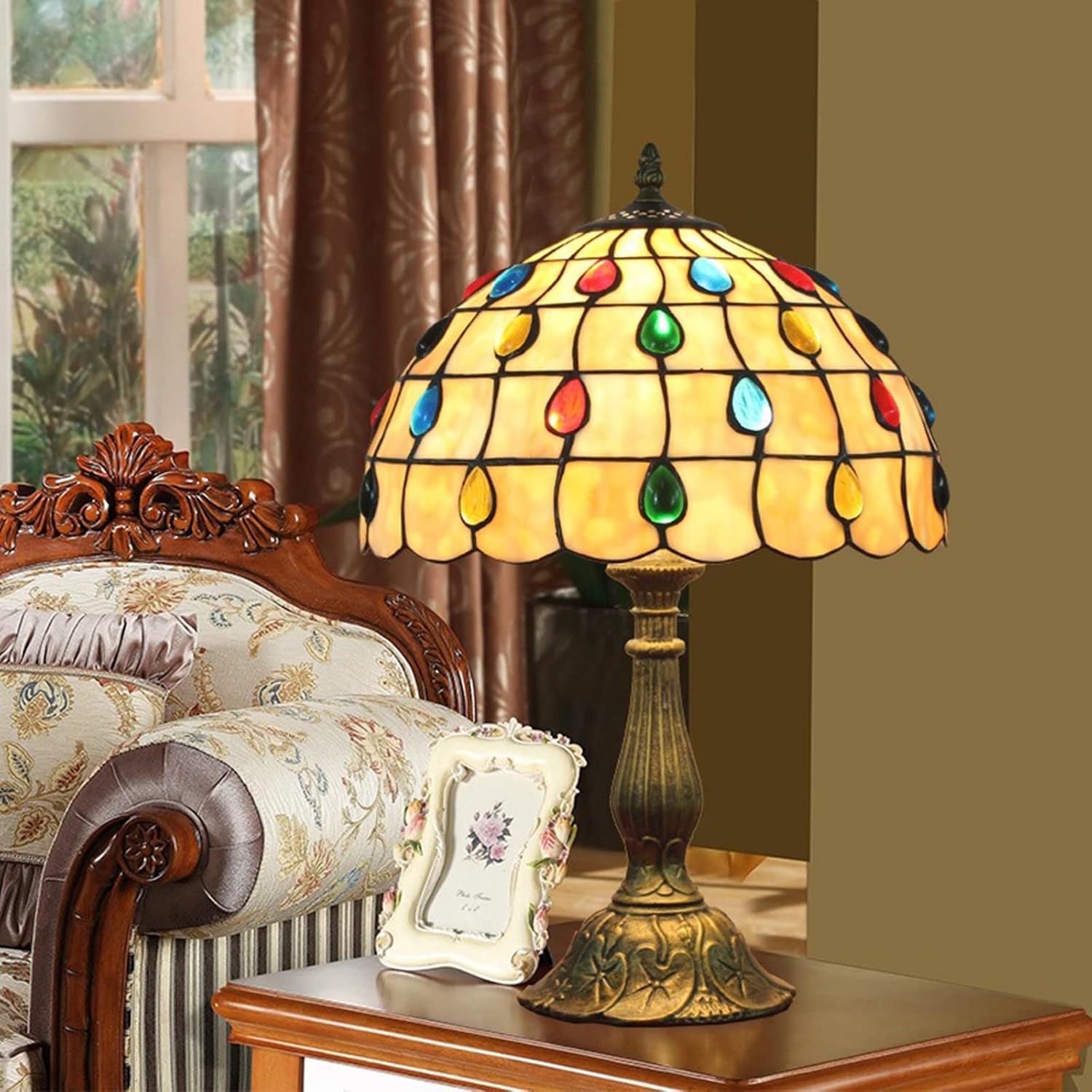 Tiffany Style Lamp Table Top Stained Glass Bedside Lamp,Vintage Nightstand Lamp Night Light Indoor Lighting Decoration Desk Lamp Children's Room Light Bedroom Lamp