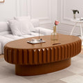 Round Drum Coffee Table White Fluted Coffee Table Circle Center Table Pedestal End Table for Apartment (Oval 43.3in)