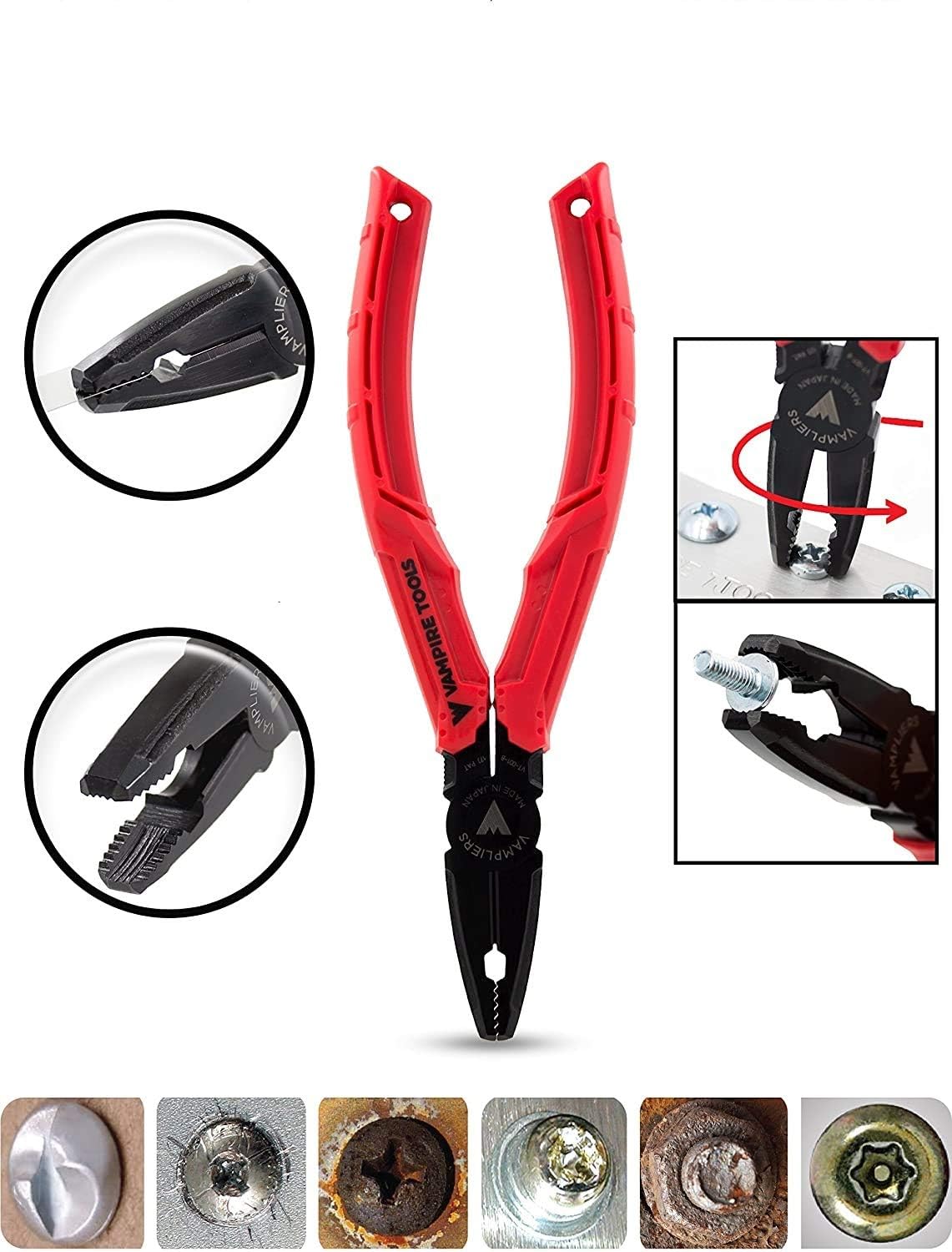 VAMPLIERS 10-PC Stripped Screw Extractor Tool Set with Toolbox Storage Case: 8x Made in Japan Screw Removal Pliers, 1x Vise-Grip Locking Plier & 1x Recessed Screw Extractor.