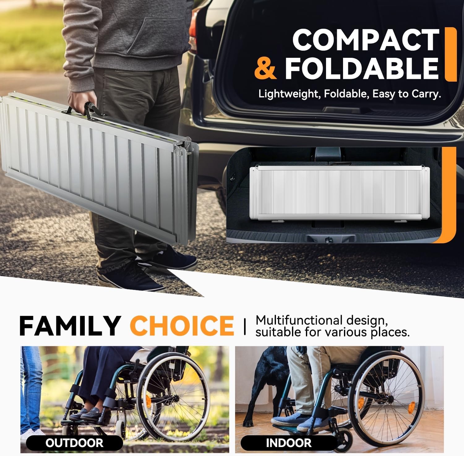 Auto Dynasty Wheelchair Ramp 4FT, Portable Folding Aluminum Wheel Chair Threshold Ramps for Home Steps Doorways, 800Lbs Capacity, 29Inch Width, Metallic/Black