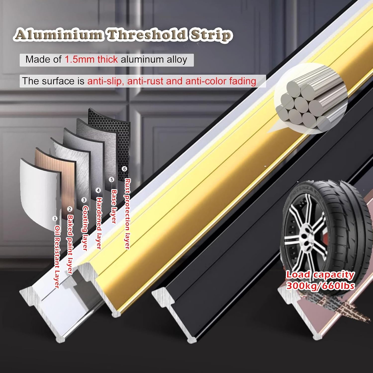 Floor Transition Strip for Doorway, Cuttable T-Shape Edge Banding/ Threshold Nosing Strip for Joining Floor Gaps, 36'' 47'' 52'' 63'' 60'' Long Decorative Metal Carpet Edge Trim(Silver 1.5cm/3/5'',80c