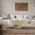 Modern Drum Fluted Round Coffee Table for Living Room, Unique Accent Fluted Drum Coffee Table, Contemporary Minimalist Low Circle Tea Tables for Farmhouse Apartment (B)
