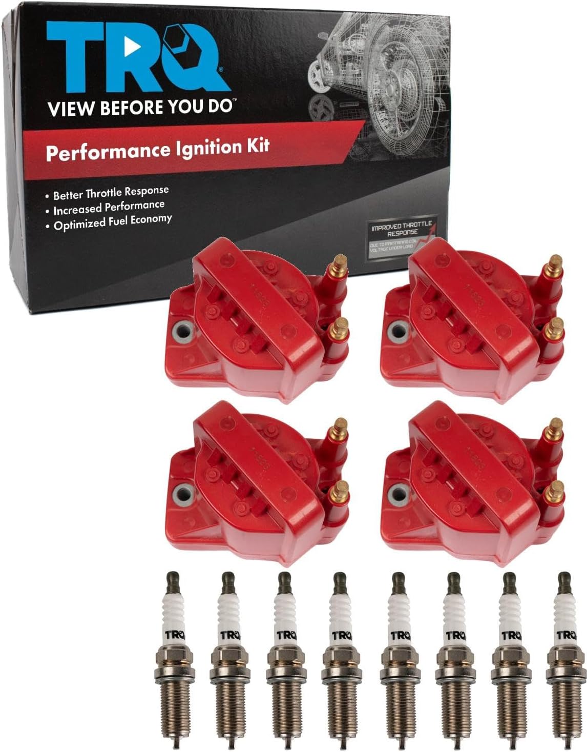 TRQ Ignition Coil and Spark Plug Kit 12 Piece Iridium Spark Plugs Compatible with 1990-1991 Chevrolet Corvette