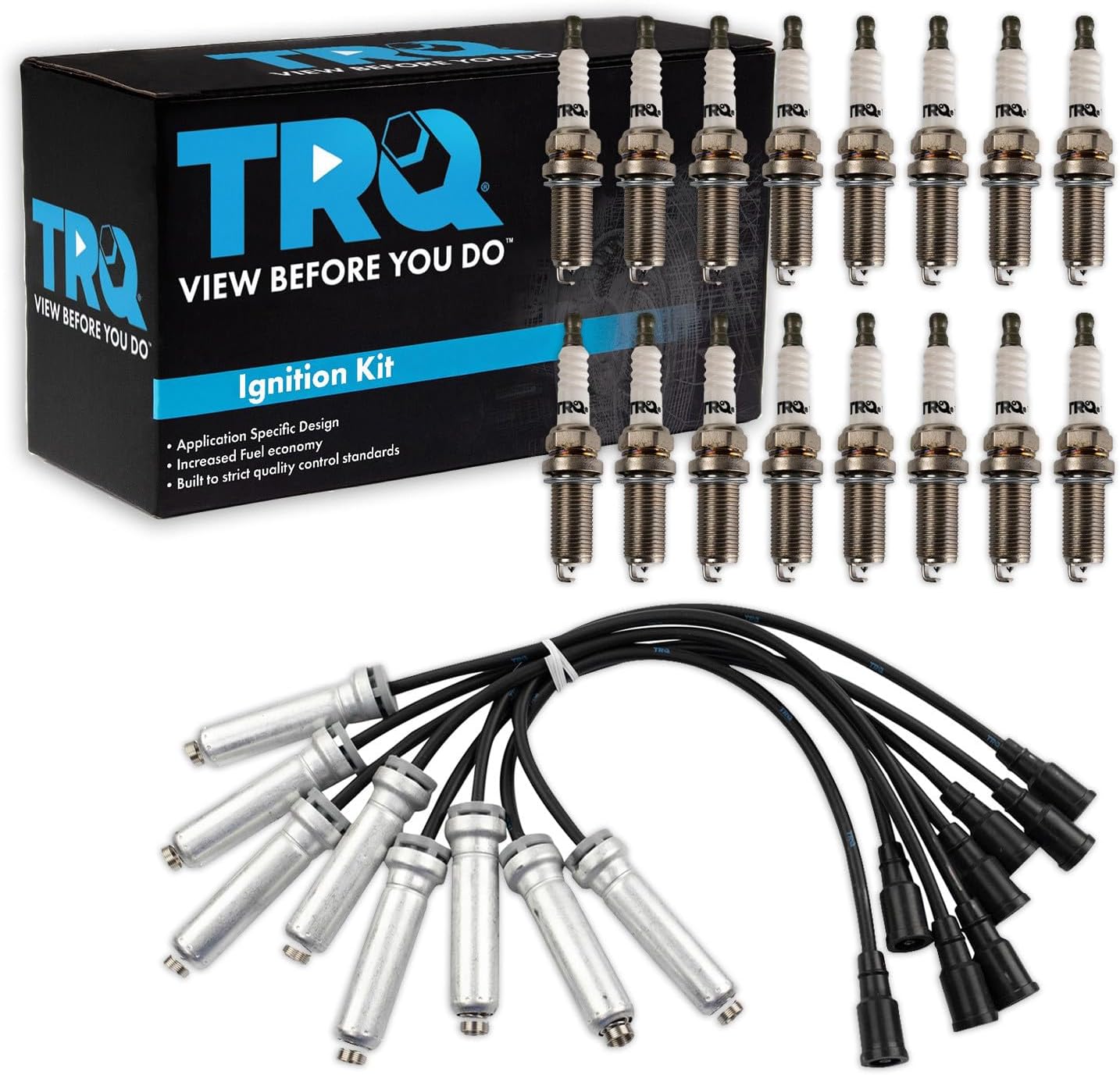 TRQ Ignition Coil & Spark Plug Kit Iridium 17 Piece Compatible with 2017-2019 Ford F-250 F-350 Super Duty V8 6.2L