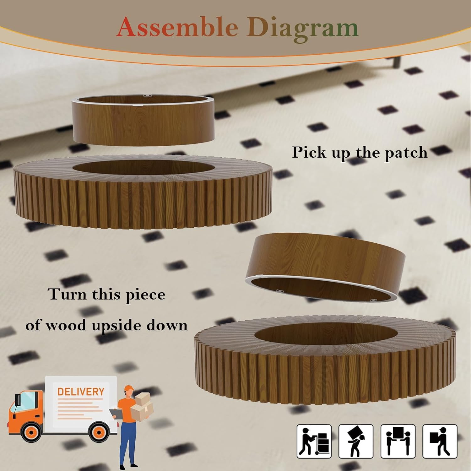 Handcraft Fluted Coffee Table 43.3' Oval Drum Center Tables with Sturdy Pedestal Easy to Assembly for Living Room Apartment Farmhouse (Oval Walnut 43.3in)
