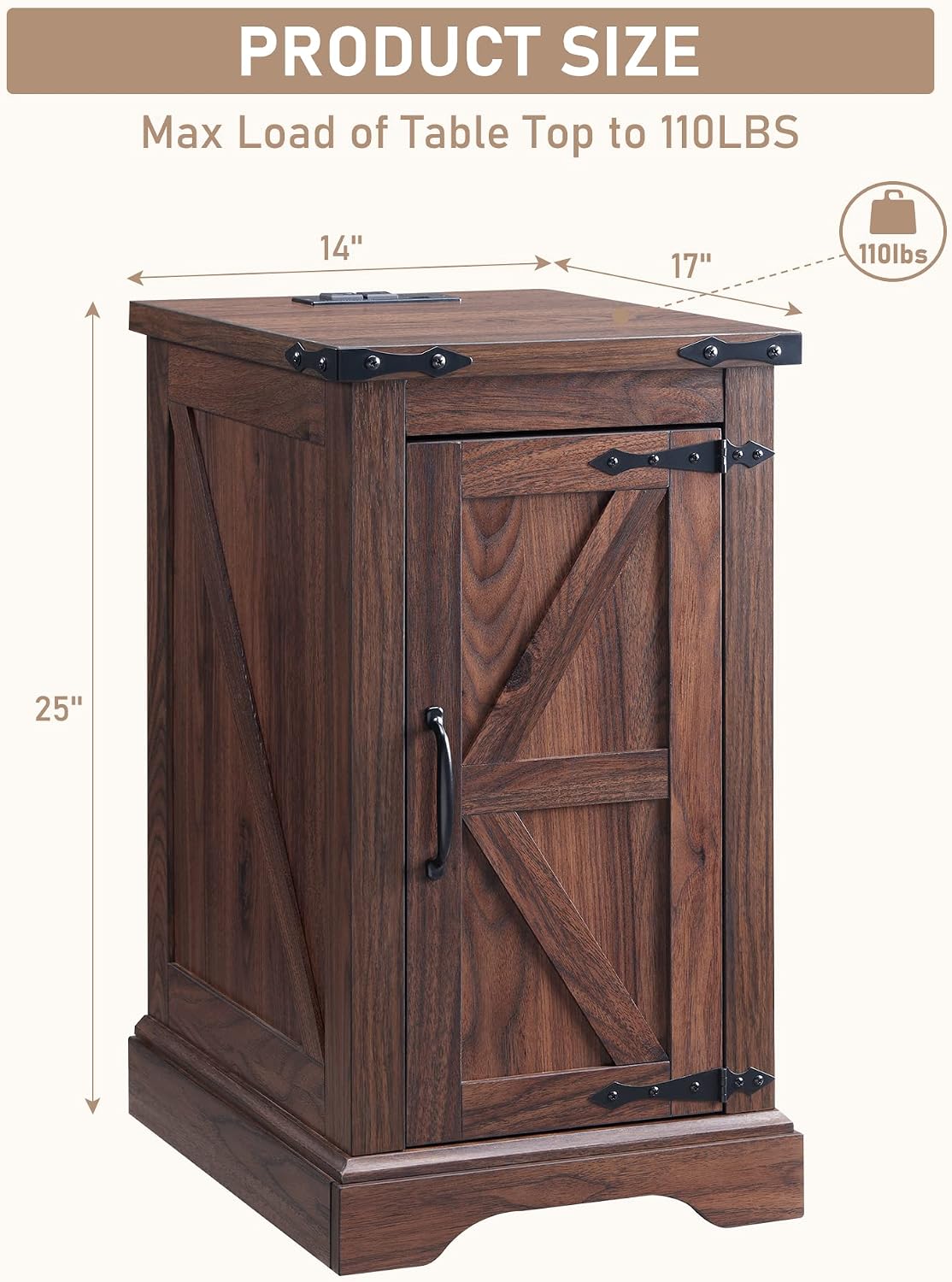 JXQTLINGMU 3-Piece Farmhouse Coffee Table and End Table Sets, Includeds 36' Lift Top Square Coffee Table w/Storage & 2 Rustic Wood End Tables w/Charging Station & Barn Doors for Living Room, Brown