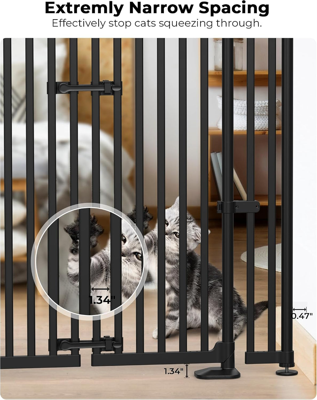 Extra Tall Cate Gate for Doorway: Pressure Mount 74.8'-90.5' Tall Cat Gate for Pets in Extra 30.3'-47.2' Width No Wall Drilling No Toddler for Indoor Stairs Hallway Room Safety Barrier