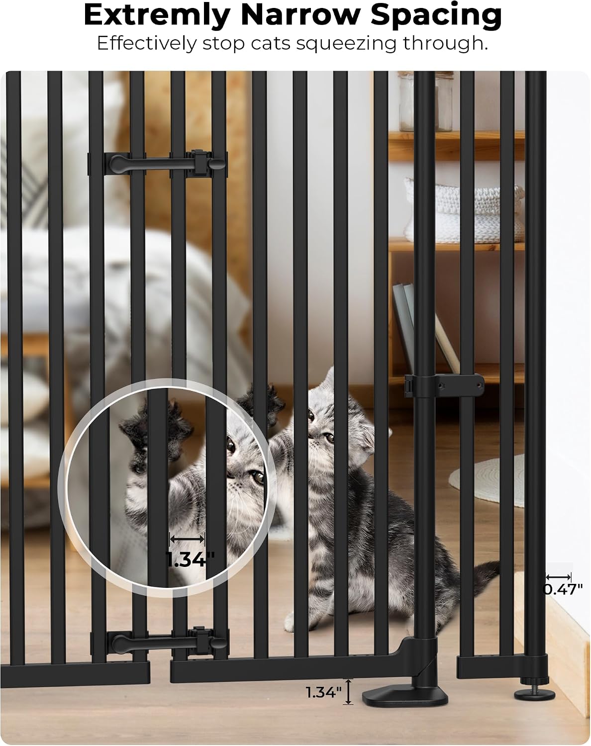 Extra Tall Cate Gate for Doorway: Pressure Mount 74.8'-90.5' Tall Cat Gate for Pets in Extra 30.3'-47.2' Width No Wall Drilling No Toddler for Indoor Stairs Hallway Room Safety Barrier