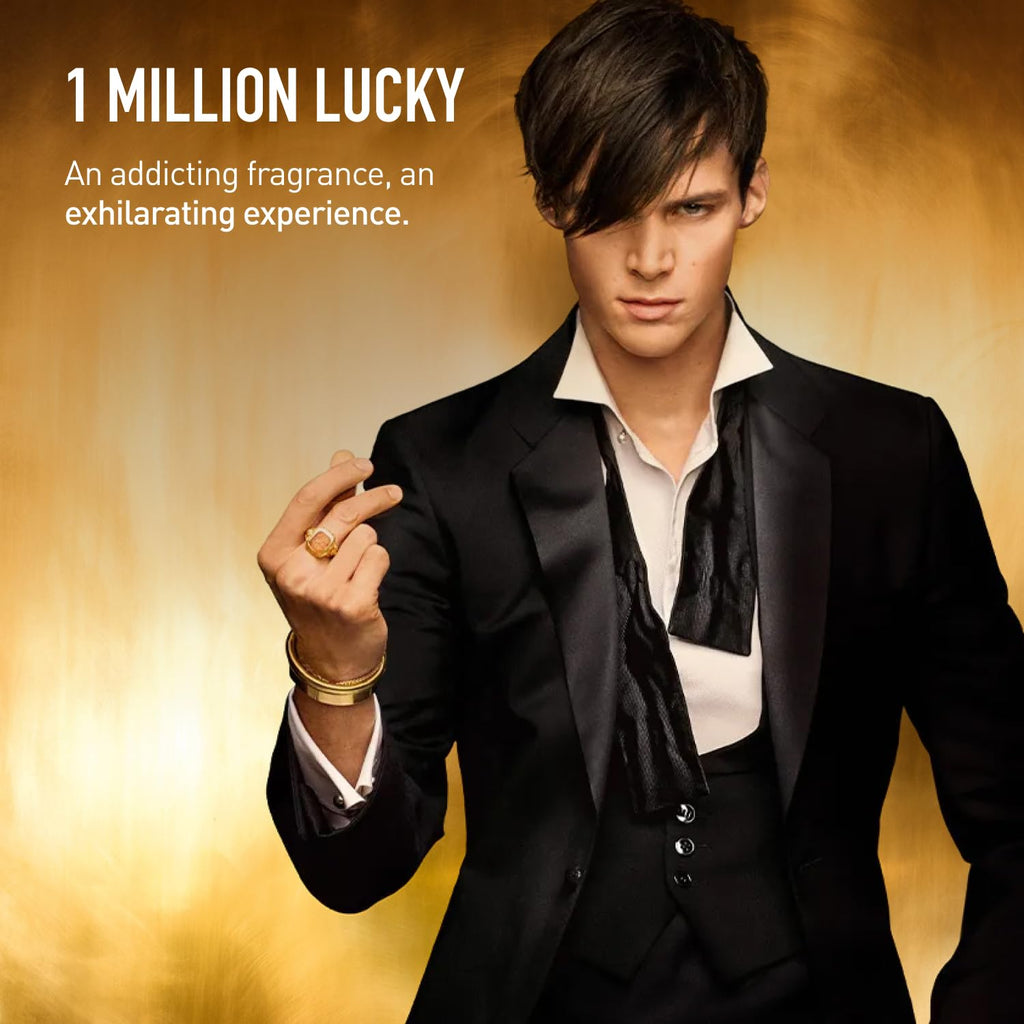 Rabanne 1 Million Lucky Eau de Toilette - Long Lasting Woody Aromatic Fragrance for Men with Hazelnut, Plum & Cedarwood - Men's Designer Perfume Spray, 3.4 oz