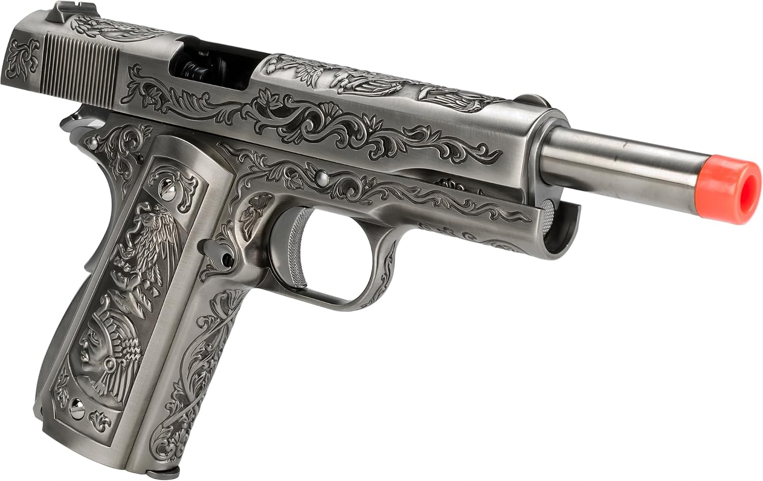 Evike Airsoft - WE-Tech Heavy Weight Filigree Airsoft 1911 Gas Blowback GBB Airsoft Pistol