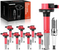 A-Premium Ignition Coils and Spark Plugs Kits Compatible with Ford F-150 2011-2016, Mustang 2011-2015, 5.0L Red, Set of 8