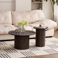 Round Coffee Tables Set of 2, Circle Modern Small Wood Side Table with Fluted Style Drum Base for Living Room Bedroom Balcony Office, Balck