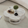 WILLIAMSPACE 31.5' Faux Marble Coffee Table with Four‑Leaf Clover-Shaped, Modern Mars-Pattern Fiberglass Faux Stone Center Table Accent Tea Table for Living Room, No Assembly (Beige)