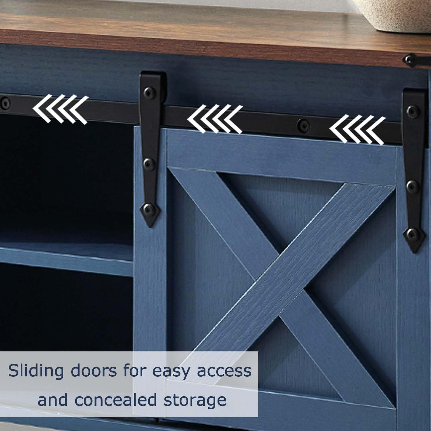 Entryway Table with Sliding Barn Doors, 43' Farmhouse Console Table with Storage Shelf, Behind Couch Sofa for Hallway, Entryway, Foyer, Navy Blue