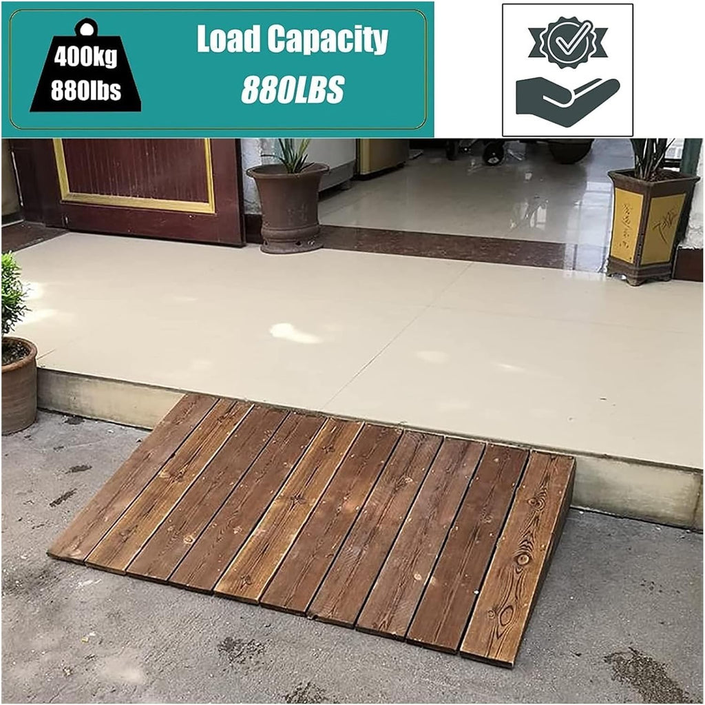 Threshold Ramp Wheelchair Ramp Solid Wood Threshold Ramp Entrance Transition Scooter Ramp for Doorway Home Roadside Slope Non-Slip Kerb Ramps Anti-Slip (Size : 90x70x20cm)