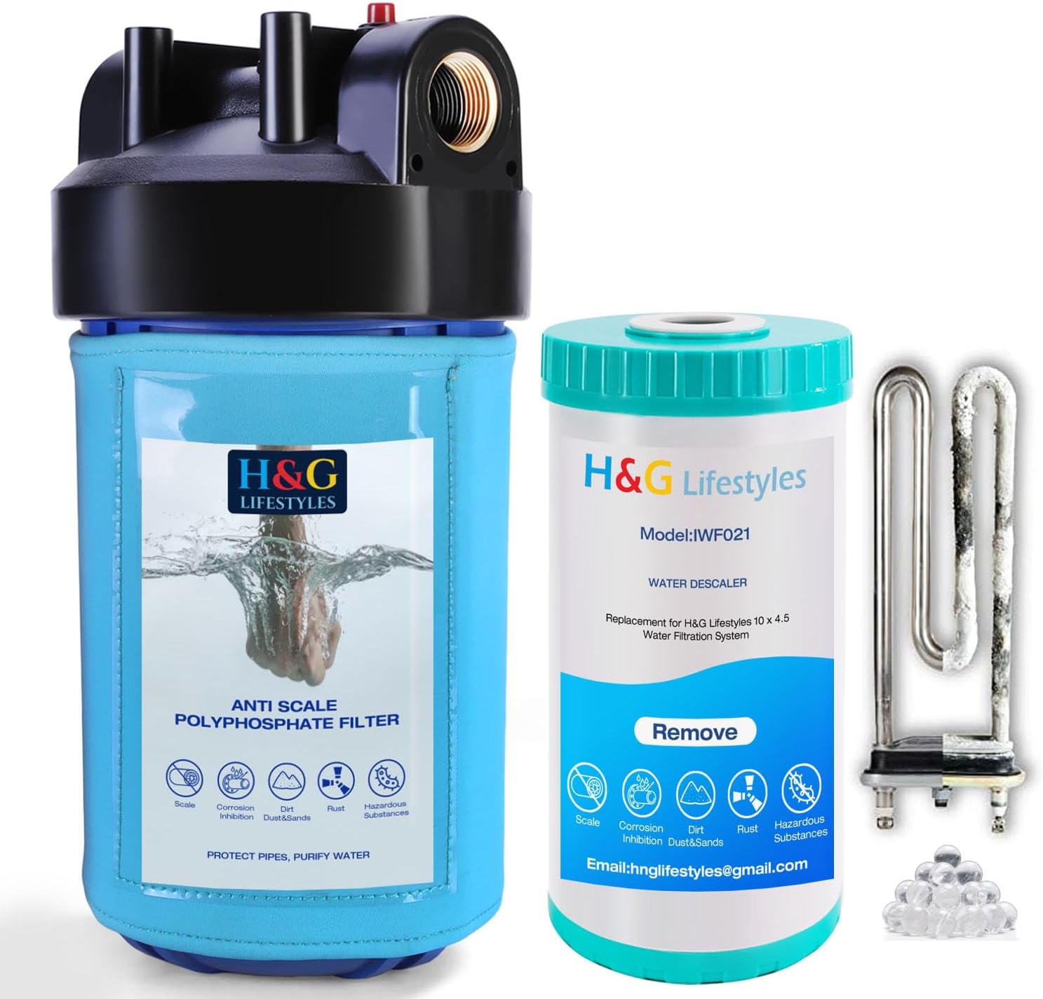 H&G Lifestyles Tankless Water Heater Filter Washing Machine Anti Scale | Scale inhibitor filter，Water Filter for Hard Water,Prevent Scale Build Up,Phosphate Water Filter Cartridge,60,000 Gallons