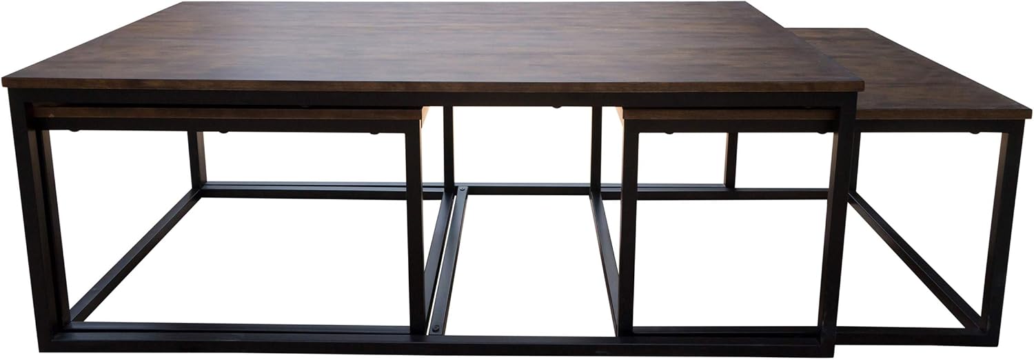 Arcadia 3-Piece Nesting Coffee Table Set – 54' Large Table with Two 26' Small Tables – Industrial Farmhouse Style with Solid Acacia Wood & Metal Sled Legs by Alaterre Furniture (Antiqued Mocha)