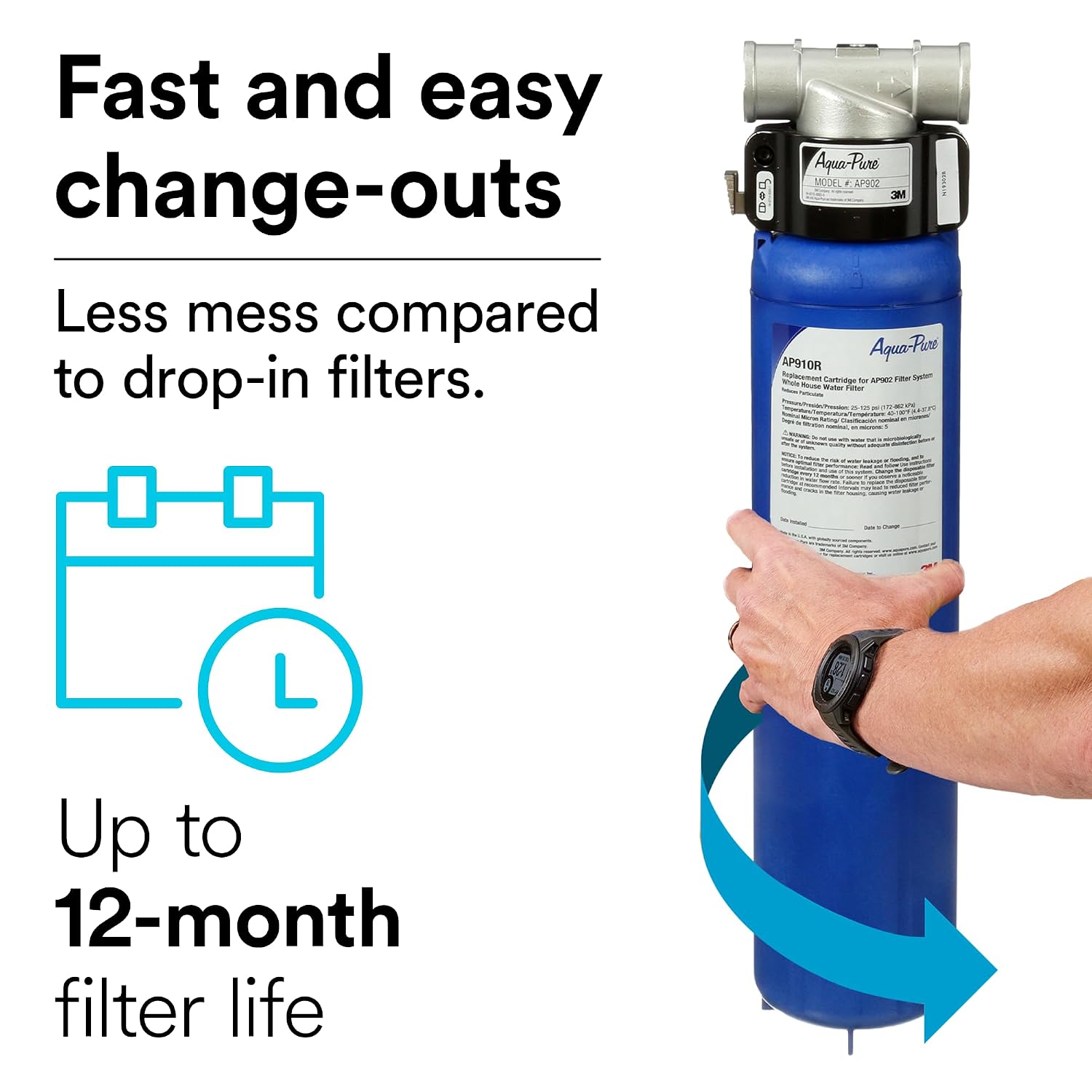 3M Aqua-Pure AP910R Genuine Whole House Sanitary Quick Change Replacement Water Filter for AP902 System, Reduces Sediment