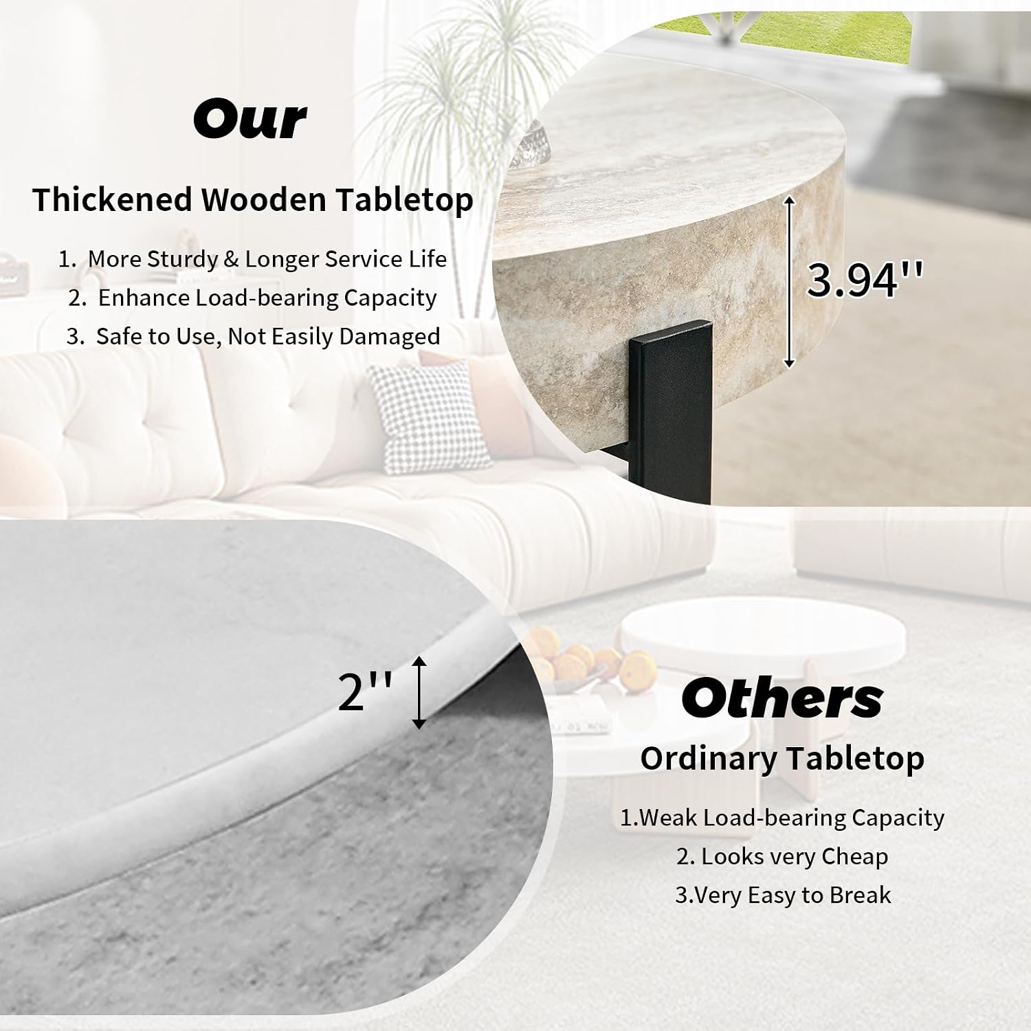 Round Coffee Table, Small Wood Coffee Table with Storage, Modern Wood Circle Table with Metal Frame, Round Accent Center Tables for Living Room Apartment Small Space
