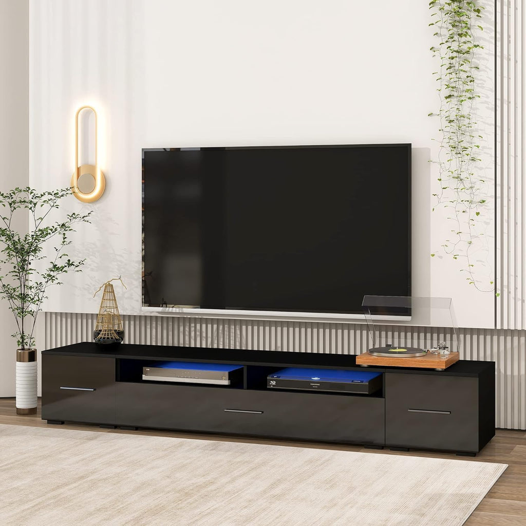 BAMACAR Black TV Stand For 90 Inch TV, Long Entertainment Center For 80 85 85+ 90 Inch TV Stand With Storage, Black TV Console 90 86 85+ 85 80 Inch TV Stands For Living Room, TV Stand 90 Inch TV Table