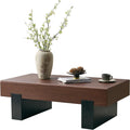 Walnut Wood Coffee Table with Storage Modern Small Coffee Table for Living Room Rectangle Farmhouse Center Table Thick Tabletop