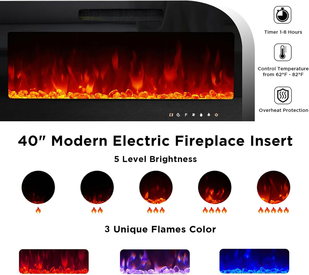 VanAcc 3-Piece Modern Living Room Table Sets, 80' Modern LED TV Stand with 40' Electric Fireplace, High Gloss Coffee Tables for Living Room, White & Black
