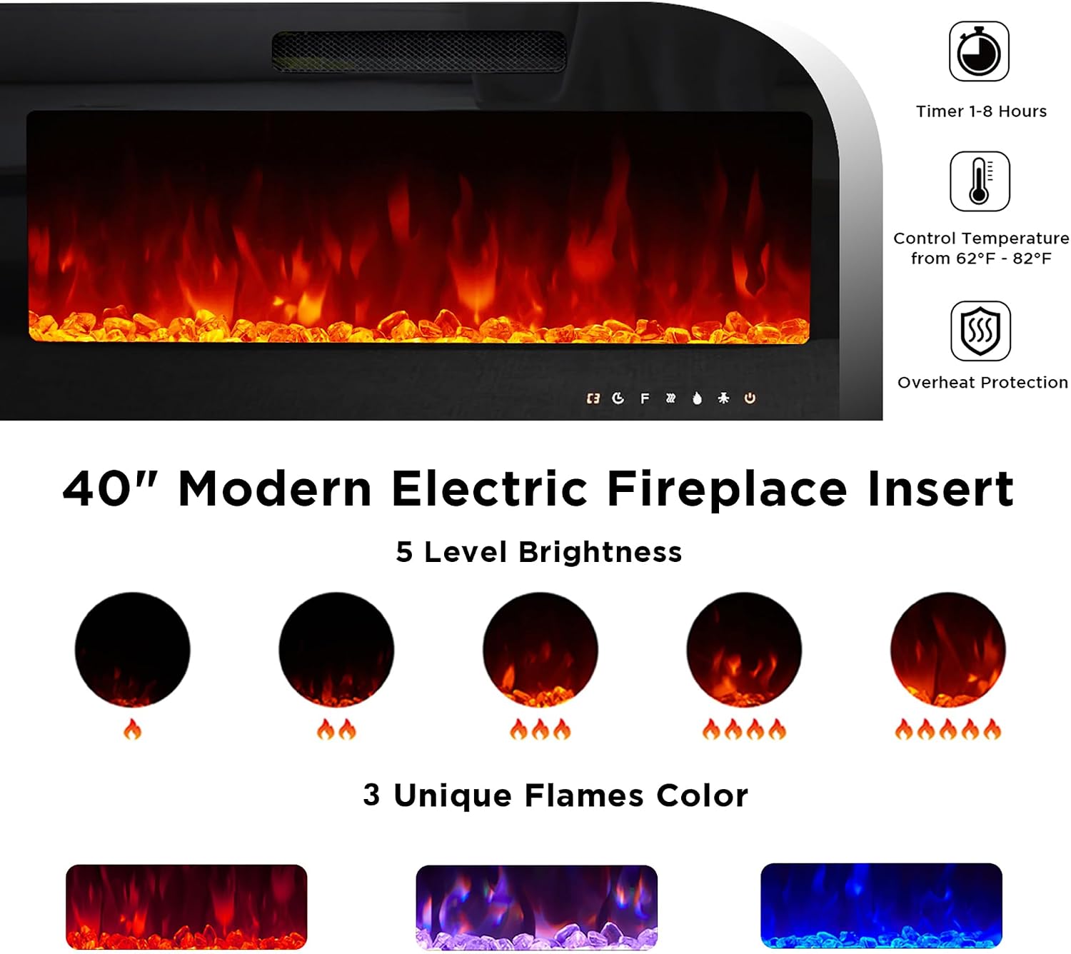 VanAcc 3-Piece Modern Living Room Table Sets, 80' Modern LED TV Stand with 40' Electric Fireplace, High Gloss Coffee Tables for Living Room, White & Black