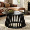HNY Modern Black Round Coffee Table for Living Room, Mid Century Wood 31.5' Circle Small Center Table with Wooden Fluted Base for Home Small Space, Bedroom, Apartment, Studio