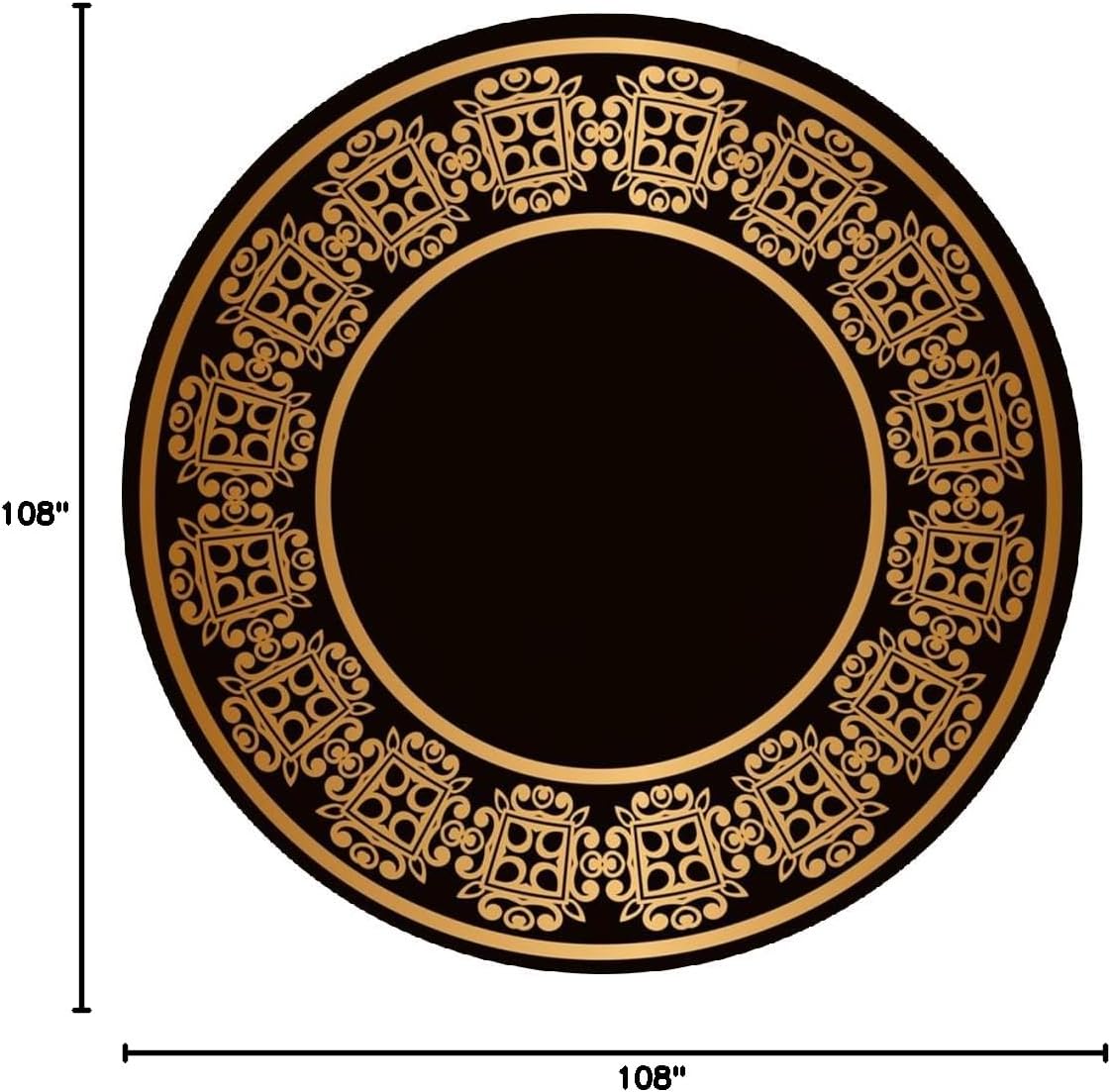 Black and Gold Retro Floral Frame Border Round Rug for Living Room Bedroom Guestroom Machine Washable Soft High Traffic Circle Carpet Under Dining Coffee Table Indoor Circular Rug Mat 9ft