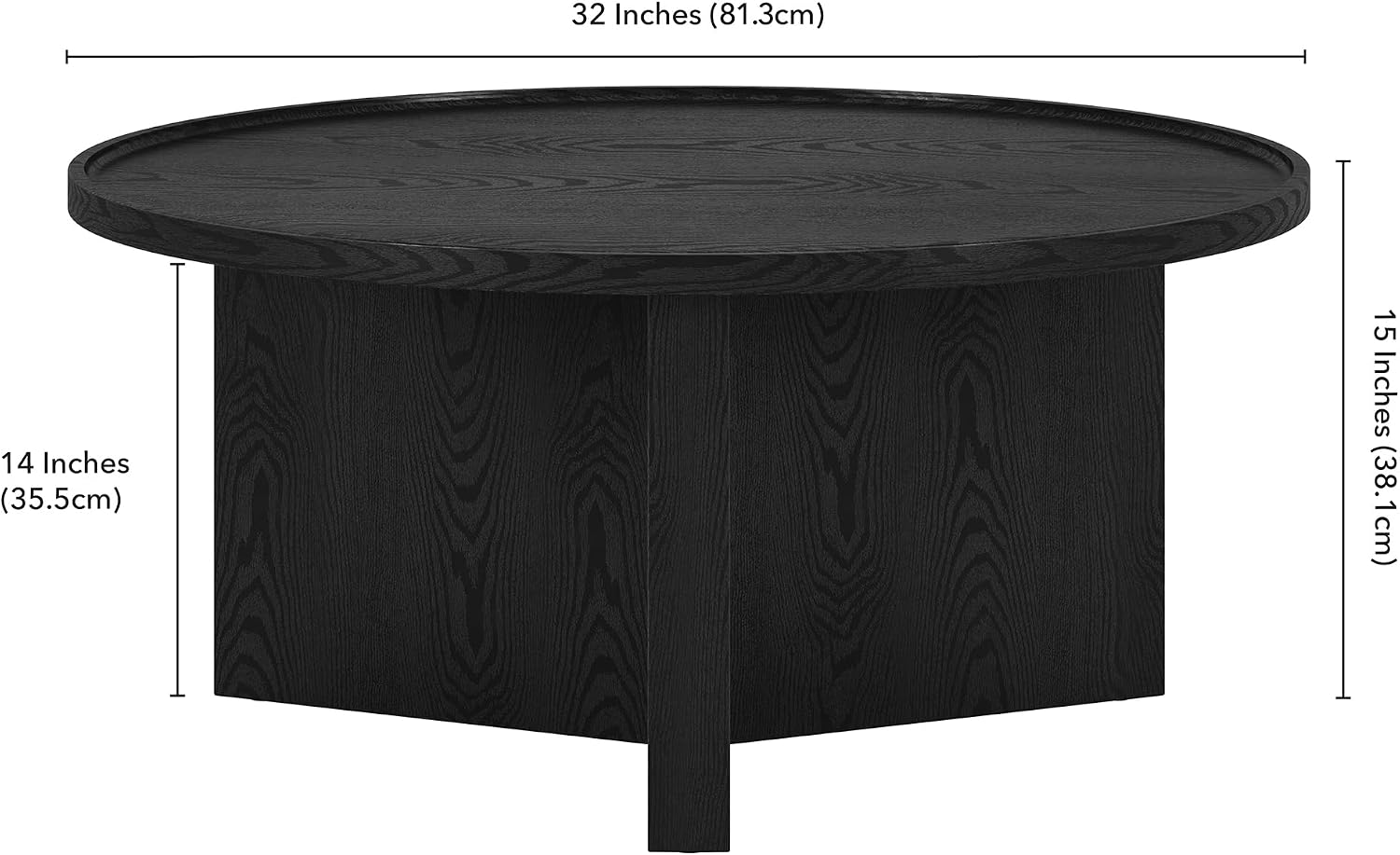 Henn&Hart 32' Round Wood Pedestal Low-Profile Coffee Table for Living Room, Family Room, Office or Apartment, Natural Black
