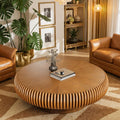 Round Drum Coffee Table Modern Coffee Tables Fluted Coffee Table Circle Center Table Pedestal End Table for Living Room Bedroom(Brown 31.5in)