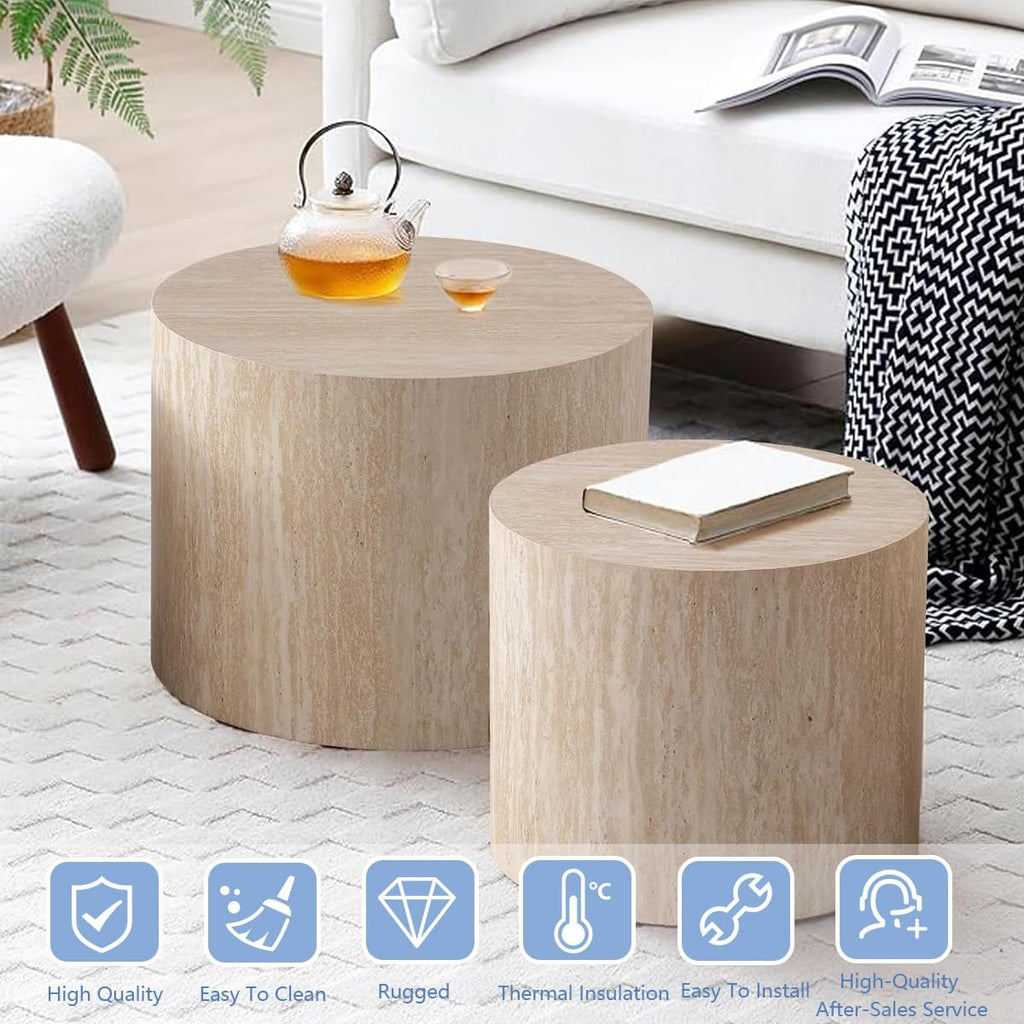 Round Coffee Table Set of 2 Modern Nesting Coffee Tables for Living Room Wave Stripe Round Coffee Table for Living Room Bedroom (K)
