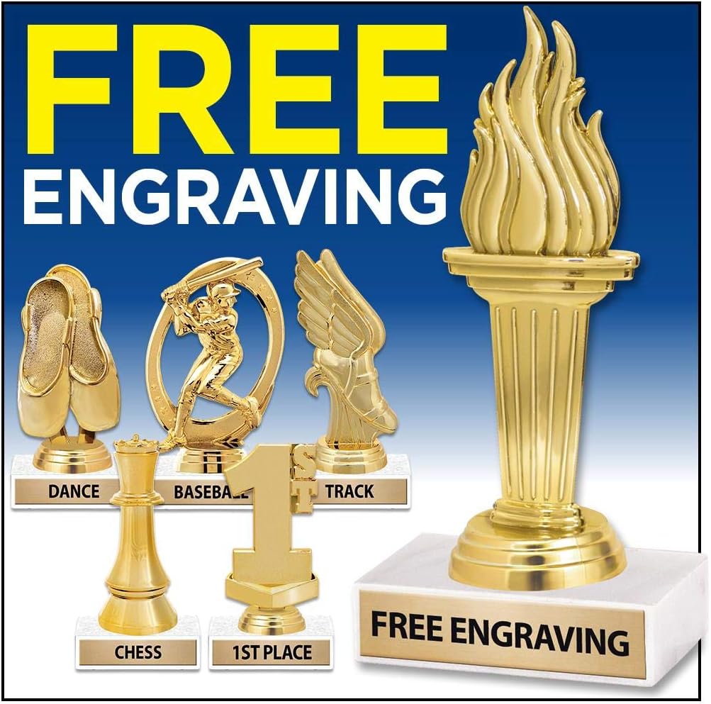 Crown Awards Running Trophy - 6' Gold Running Trophy Engraved On White Marble Base