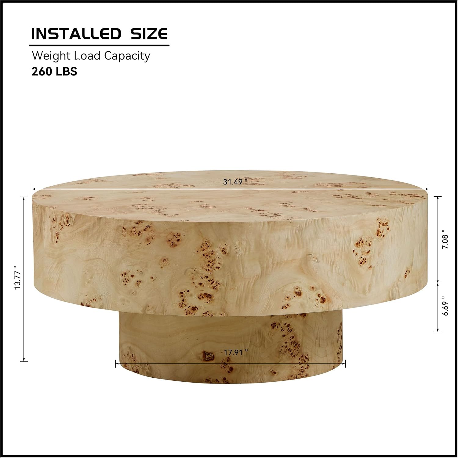 Burl Wood Coffee Table for Living Room Round Wood Coffee Table with Pedestal 31.49' French Country Rustic Circle Center Tables Accent Tables for Apartment Easy Assembly,Natural Wood