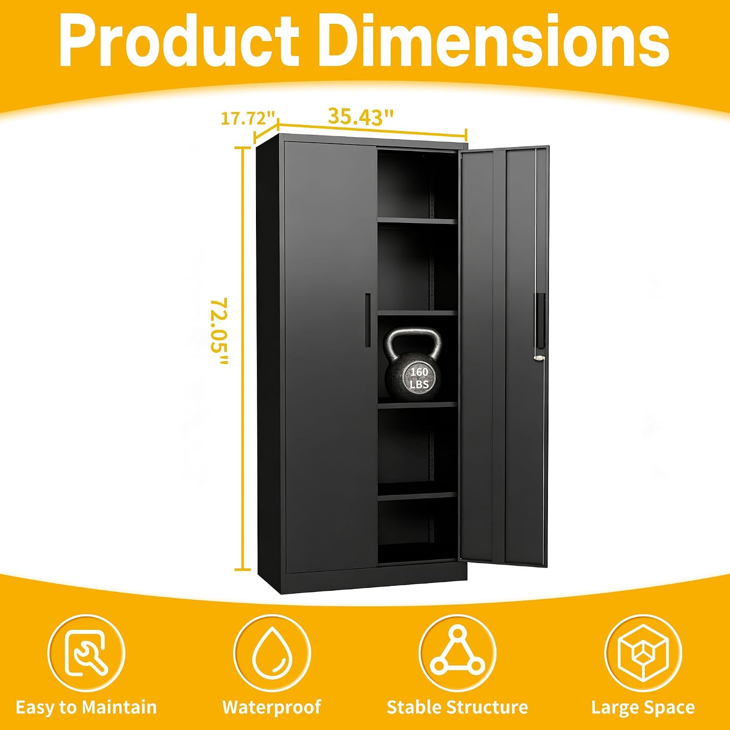Metal Storage Cabinet with 2 Doors and 4 Adjustable Shelves, 72' Garage Storage Cabinet with Lock, Tall Garage Cabinets for Office, Home, Garage, Gym, School