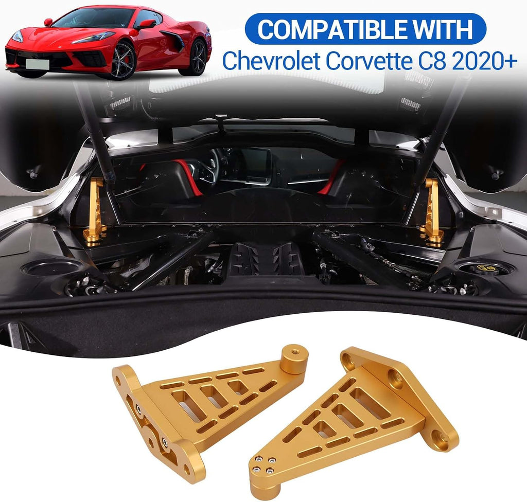 Engine Hinge Replacement Compatible with Chevrolet Corvette C8 2020-2026, Aluminum Rear Hood Lift Supports Shock Struts Base Replacement Kit 2Pcs (Yellow)