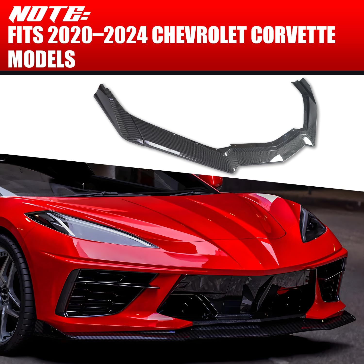 Front Bumper Lip Splitter Spoiler Compatible with Chevy Corvette C8 2020-2025, C8 Front Lip, Corvette C8 Front Splitter Air Dams Chin Spoiler Auto Parts Accessories (Front Lip-Carbon Fiber)