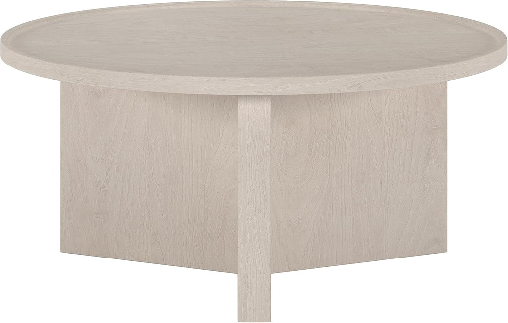 Henn&Hart 32' Round Wood Pedestal Low-Profile Coffee Table for Living Room, Family Room, Office or Apartment, Beech White