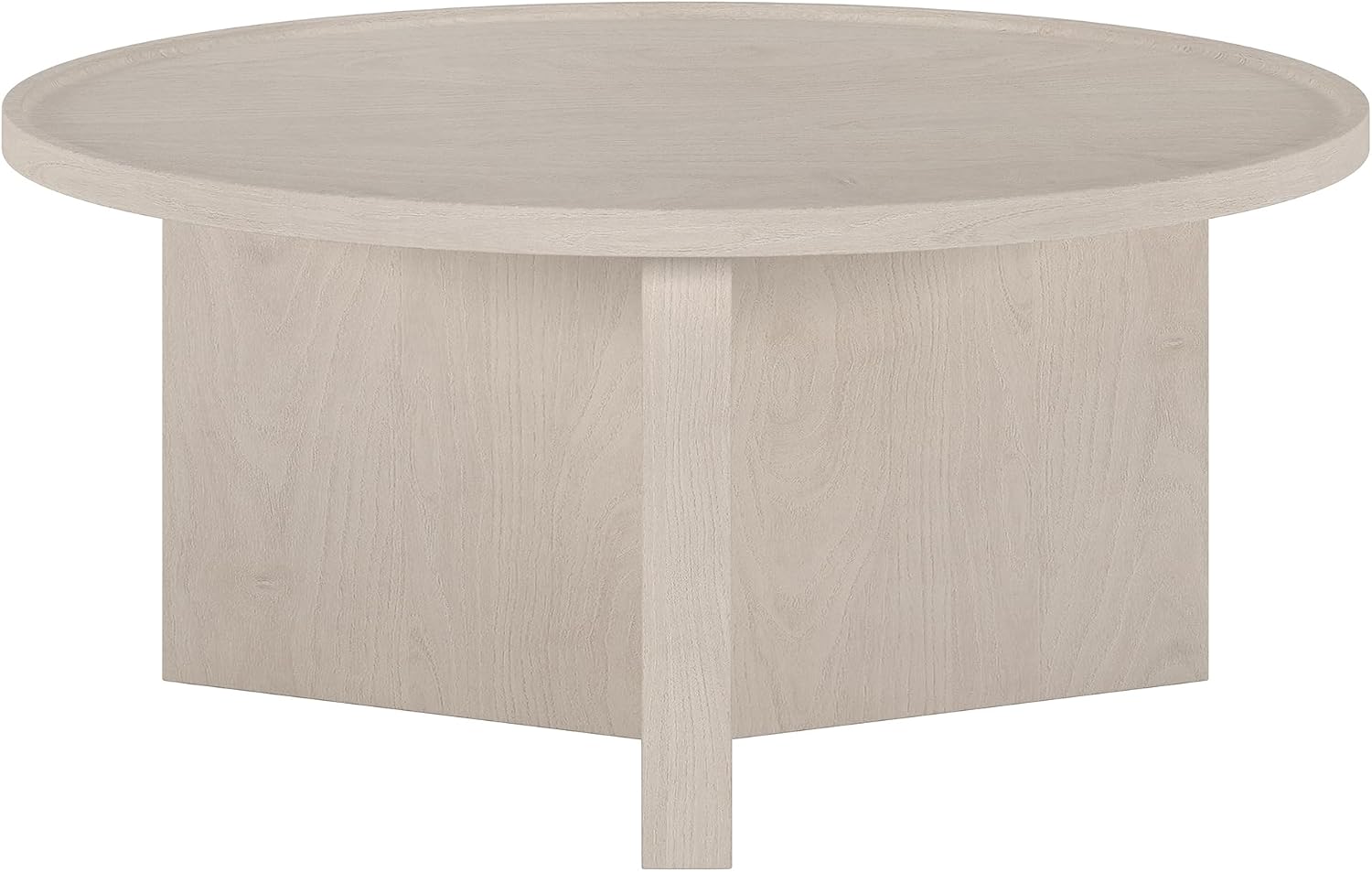 Henn&Hart 32' Round Wood Pedestal Low-Profile Coffee Table for Living Room, Family Room, Office or Apartment, Beech White