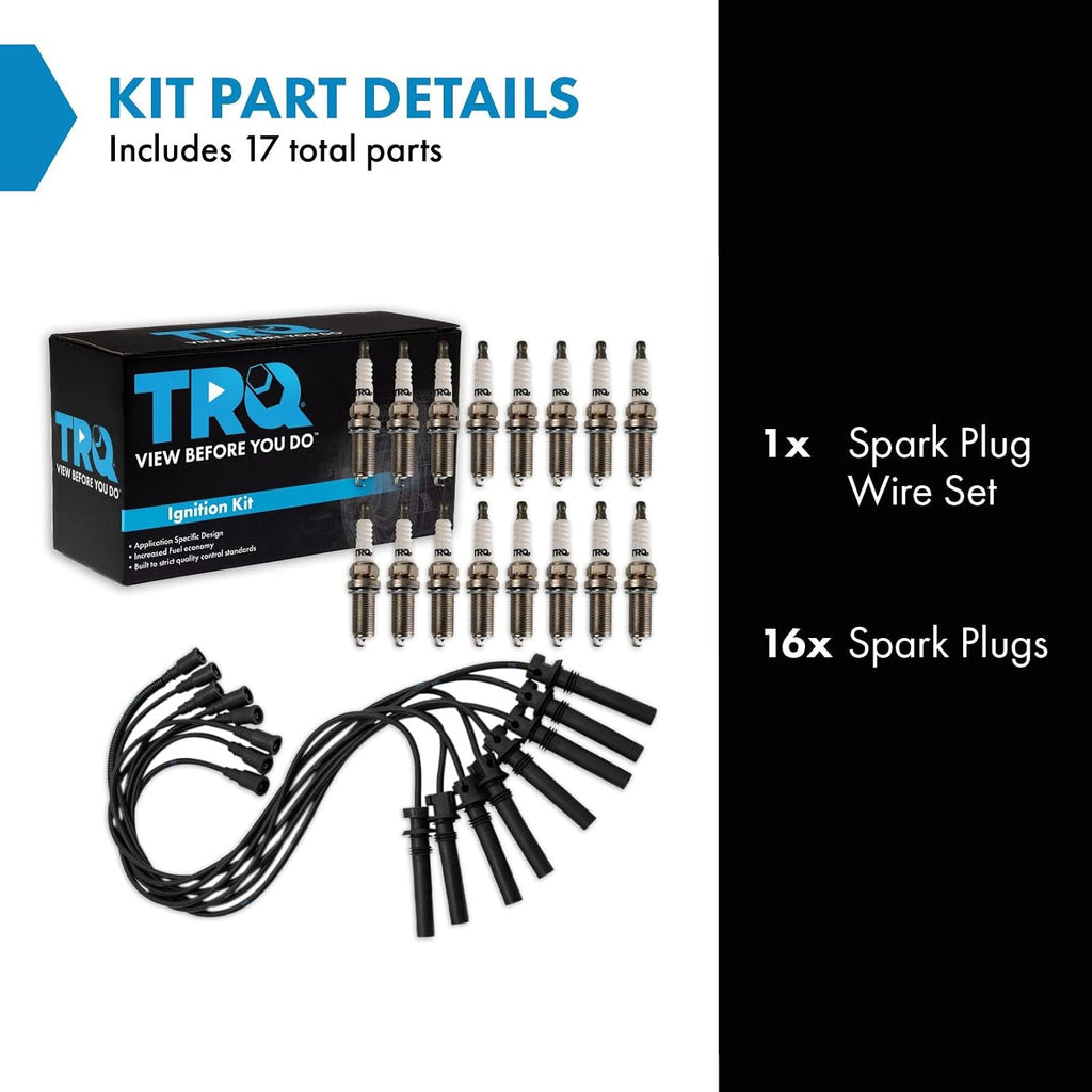 TRQ Spark Plug Kit 17 Piece Iridium Spark Plugs Compatible with 2003-2005 Dodge Ram 1500, 2500, 3500 2004-2005 Durango